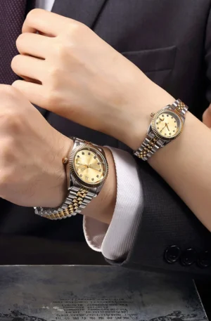 2pcs Night Luminous Couple Watches For Men Women Fashion Quartz Wristwatch Simple Clock Gift Mineral Glass Mirror Lovers Watch