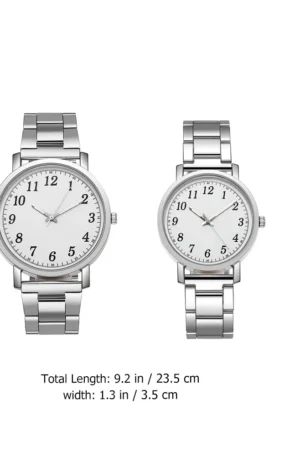 2 pcs Couple Watches Stainless Steel Silver Durable Mechanical Movement Fashion Casual Wristwatch For Men Women Lovers Gift