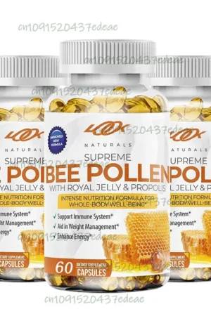 Natural Royal Jelly 60 CapsulesContaining Propolis Black Pepper Bee Pollen to Support Immune System and Improve Oxidative Health