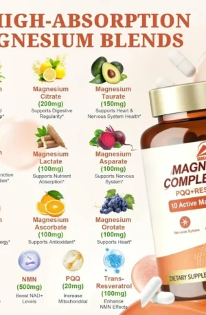 Magnesium complex capsule contains 500mg NAD trans resveratrol complex, PQQ - cellular energy and anti-aging health support