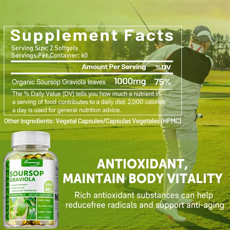 Soursop Graviola 1000MG - Antioxidant, Supports Healthy Cell Growth and Function, Boosts Cellular Energy, Improves Digestion - Image 2
