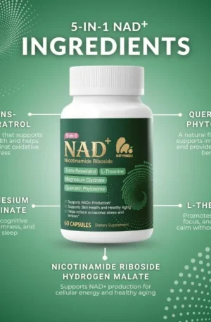 NAD nicotinamide nucleoside, resveratrol, magnesium glycinate, and quercetin provide energy, anti-aging, and health support